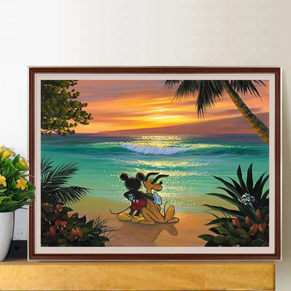 Mickey And Goofy Watching The Sea - Full Round Drill Diamond Painting 40*30CM