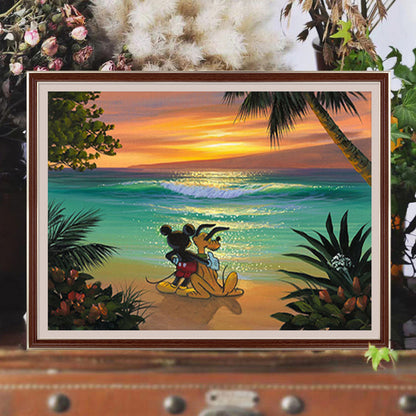 Mickey And Goofy Watching The Sea - Full Round Drill Diamond Painting 40*30CM