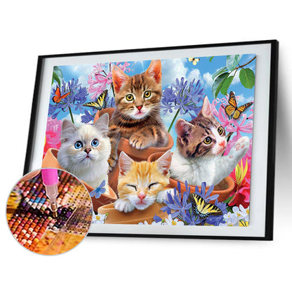 Butterfly Kitten - Full Round Drill Diamond Painting 50*40CM