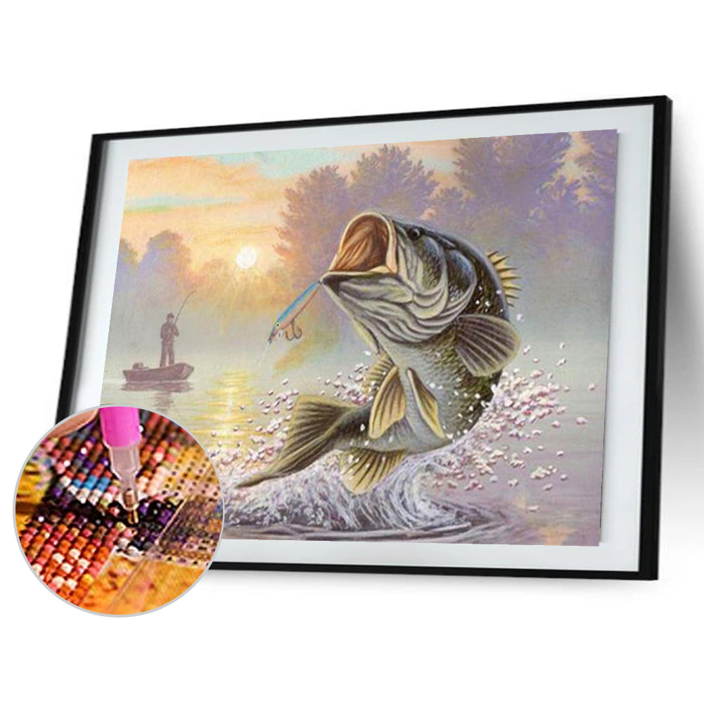 Big Fish Hooked - Full Round Drill Diamond Painting 50*40CM