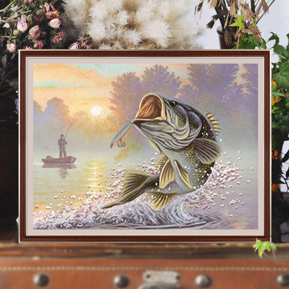 Big Fish Hooked - Full Round Drill Diamond Painting 50*40CM