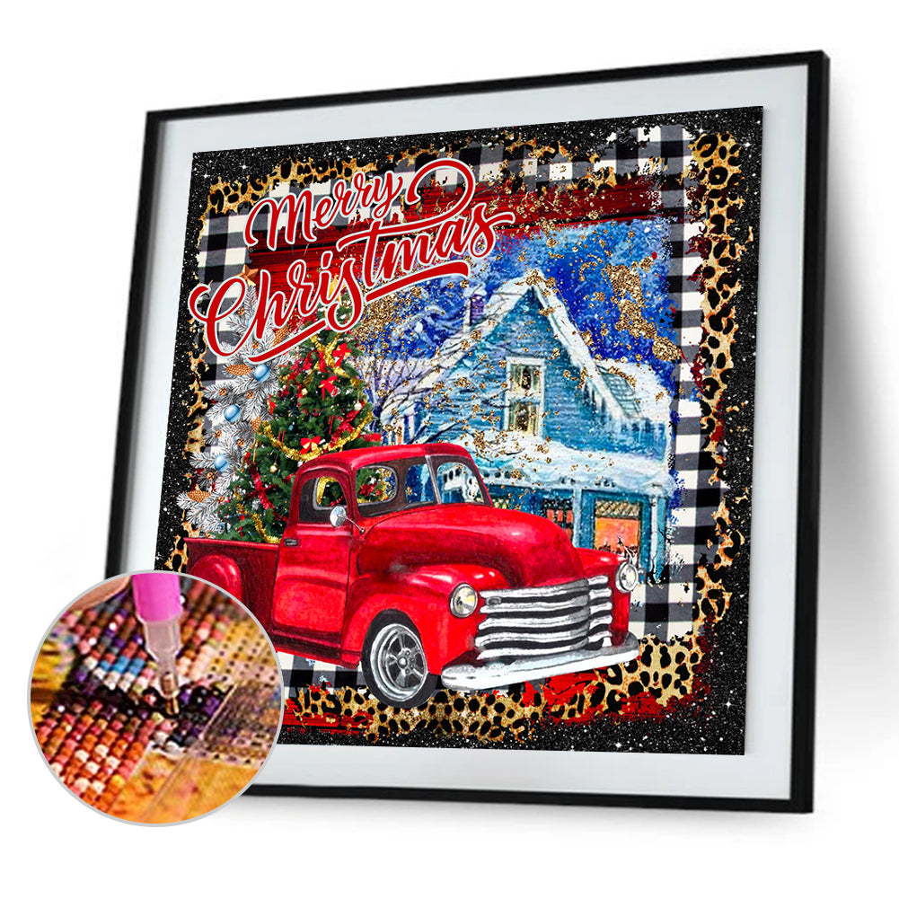 Merry Christmas Red Car - Full Round Drill Diamond Painting 30*30CM