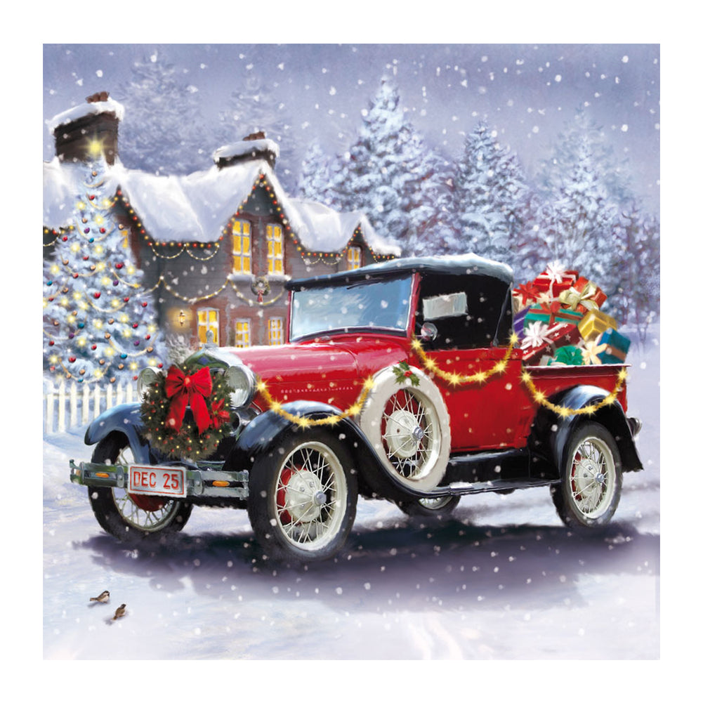 Christmas Snow Retro Red Car - Full Round Drill Diamond Painting 30*30CM