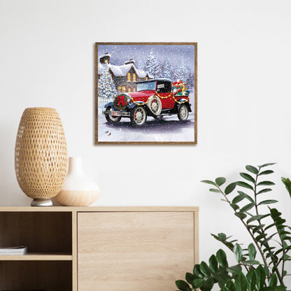 Christmas Snow Retro Red Car - Full Round Drill Diamond Painting 30*30CM