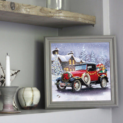 Christmas Snow Retro Red Car - Full Round Drill Diamond Painting 30*30CM