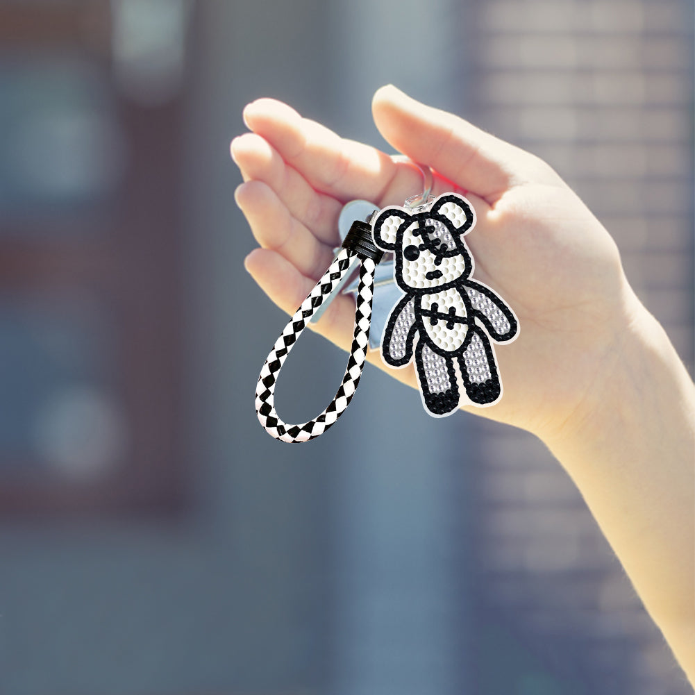 DIY Diamond Key Chain Cute Double Sided Cartoon Bear Key Phone Charm Accessories