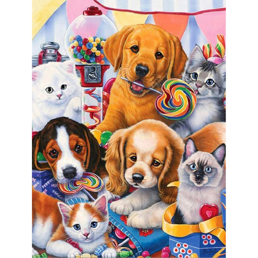 Collection Of Cats And Dogs - Full Round Drill Diamond Painting 50*60CM