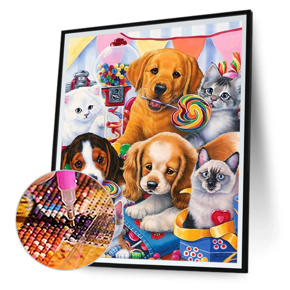 Collection Of Cats And Dogs - Full Round Drill Diamond Painting 50*60CM