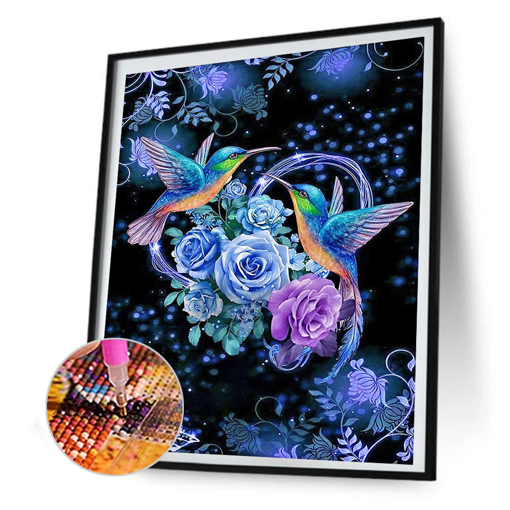 Flower I Hummingbird - Full Round Drill Diamond Painting 40*50CM