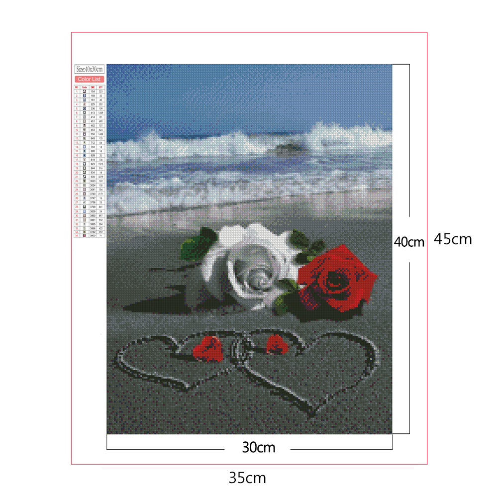 Seaside Red And White Roses - Full Square Drill Diamond Painting 30*40CM