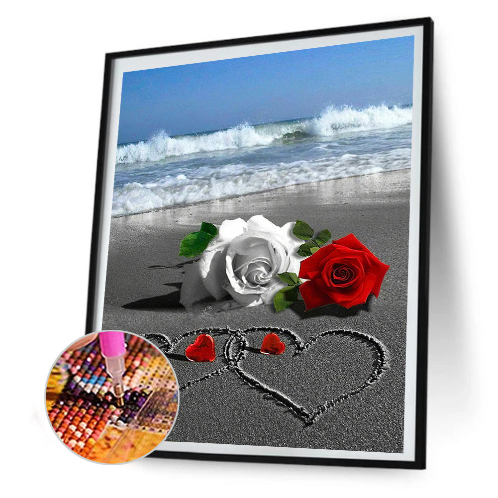 Seaside Red And White Roses - Full Square Drill Diamond Painting 30*40CM