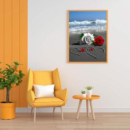 Seaside Red And White Roses - Full Square Drill Diamond Painting 30*40CM