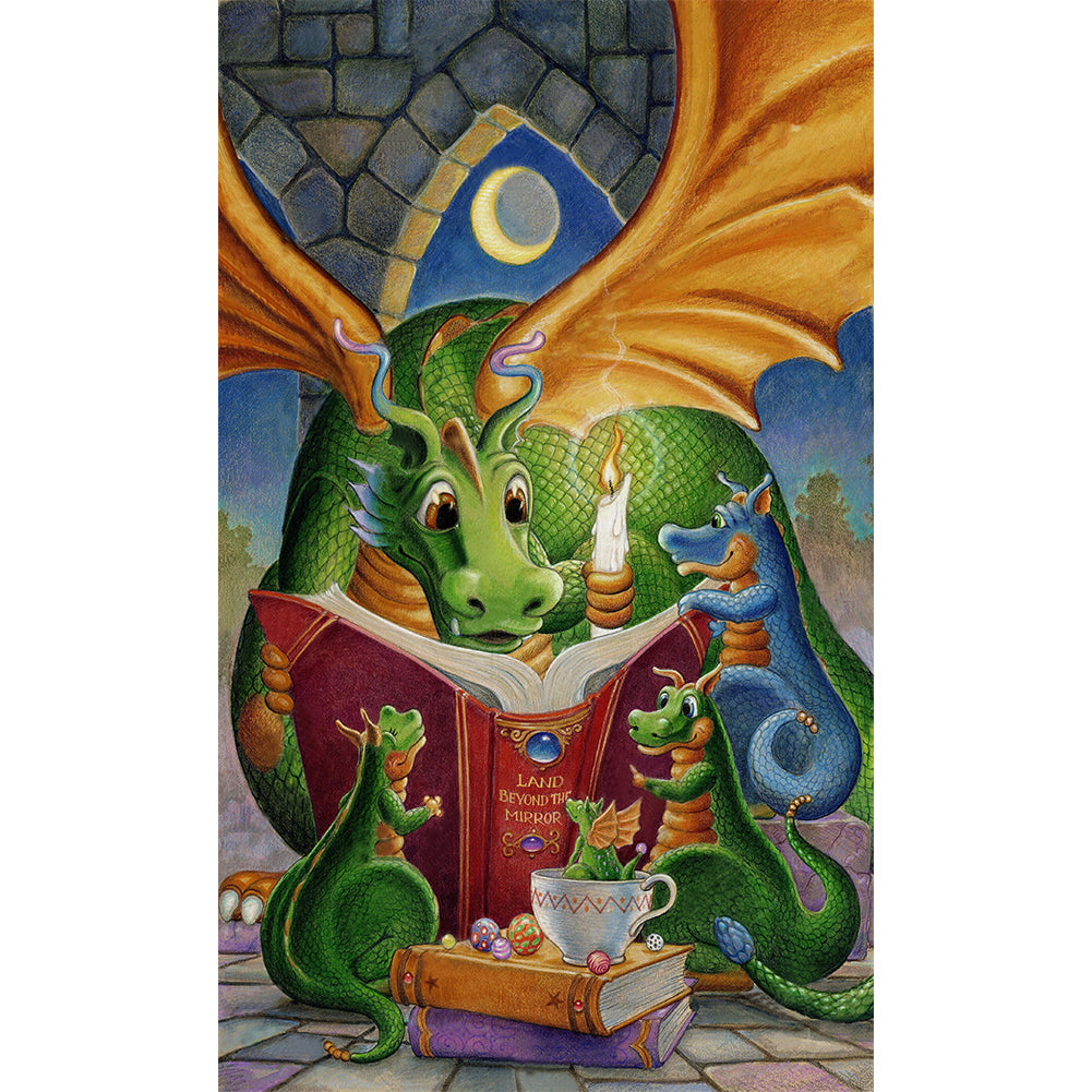 Reading Dragon Cartoon Series - Full Round Drill Diamond Painting 35*55CM