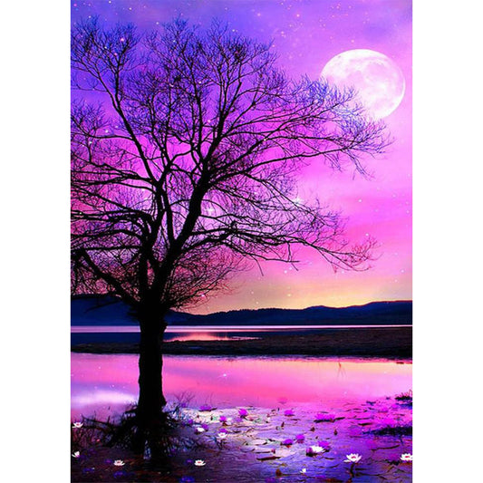 Purple Aurora Night Scene - Full Round Drill Diamond Painting 40*50CM