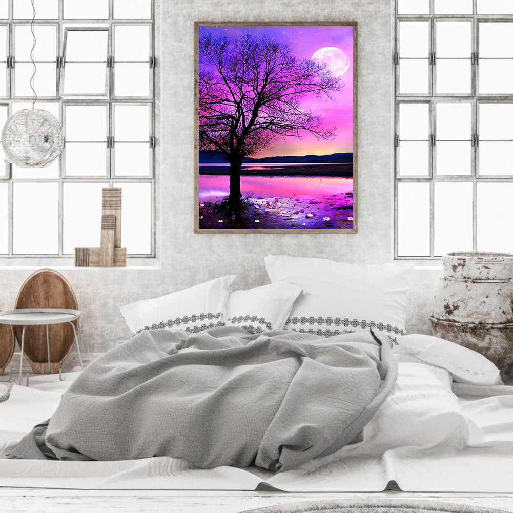 Purple Aurora Night Scene - Full Round Drill Diamond Painting 40*50CM