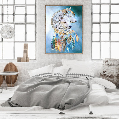 Dream Catcher Wolf - Full Round Drill Diamond Painting 40*50CM