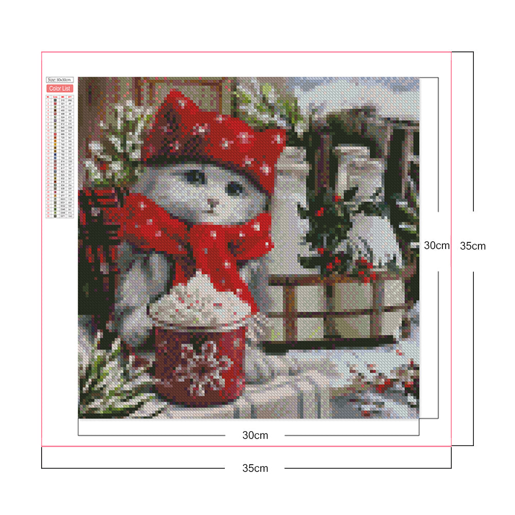 Cat In Red Hat - Full Square Drill Diamond Painting 30*30CM