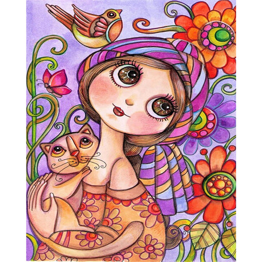 Girl Holding Cat - Full Square Drill Diamond Painting 40*50CM