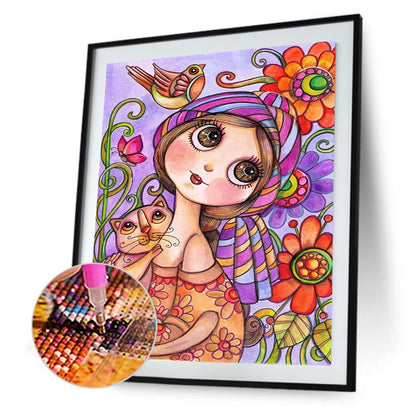 Girl Holding Cat - Full Square Drill Diamond Painting 40*50CM