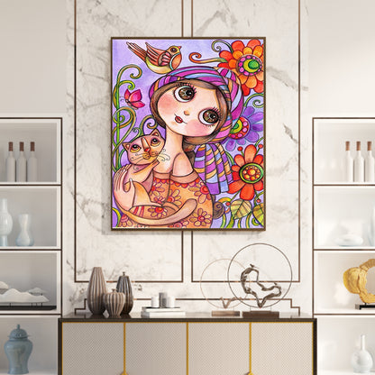 Girl Holding Cat - Full Square Drill Diamond Painting 40*50CM