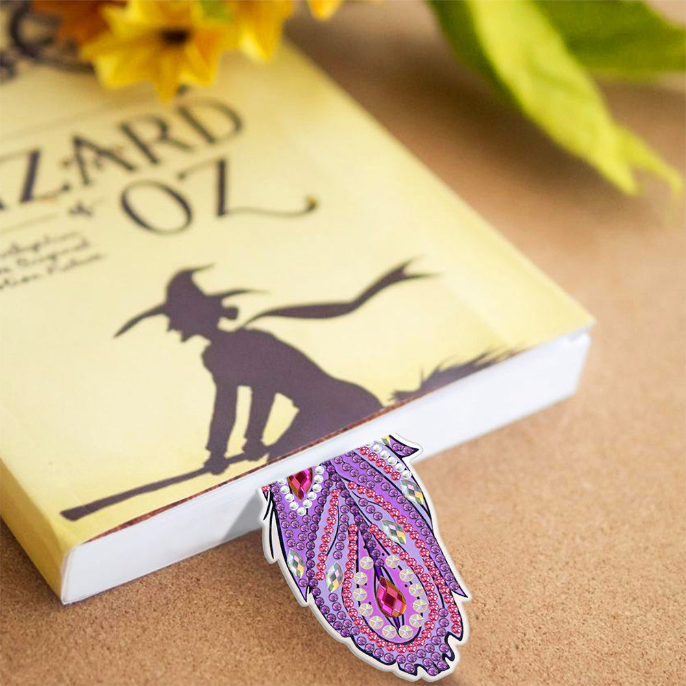 6pcs Crystal Pendant Bookmark Student Gifts 5D DIY Feather Shape for Adults Kids