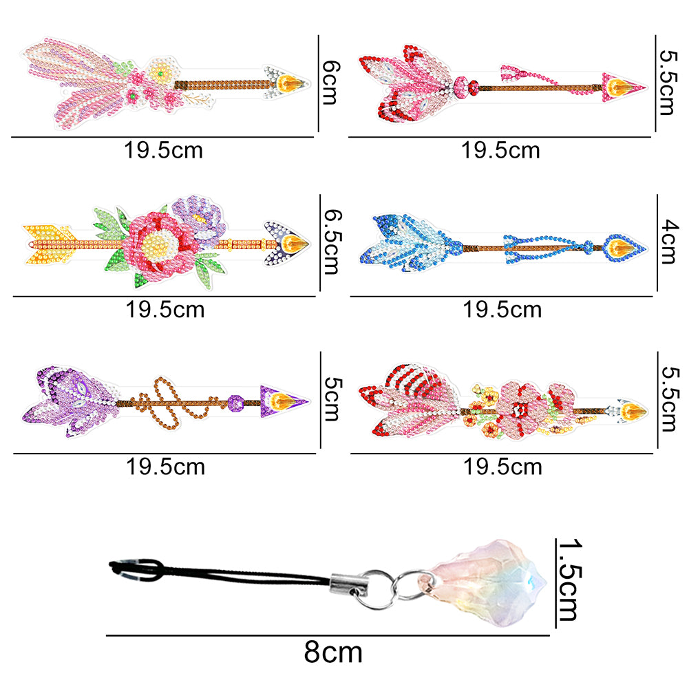 6pcs Crystal Pendant Bookmark Student Gifts 5D DIY Feather Shape for Adults Kids