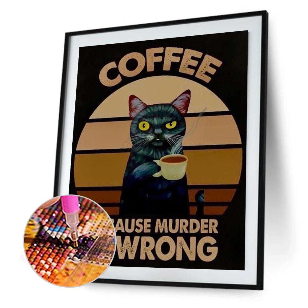 Cat Drinking Coffee - Full Square Drill Diamond Painting 30*40CM