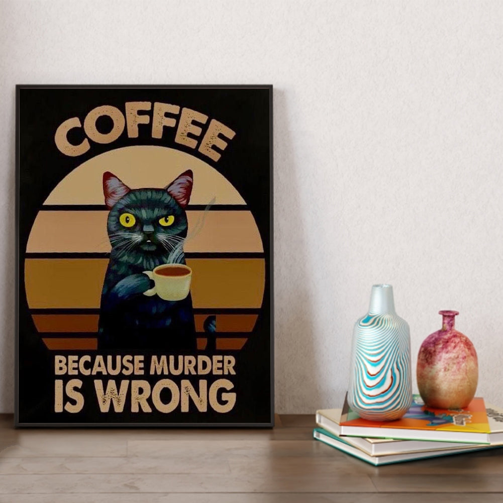 Cat Drinking Coffee - Full Square Drill Diamond Painting 30*40CM