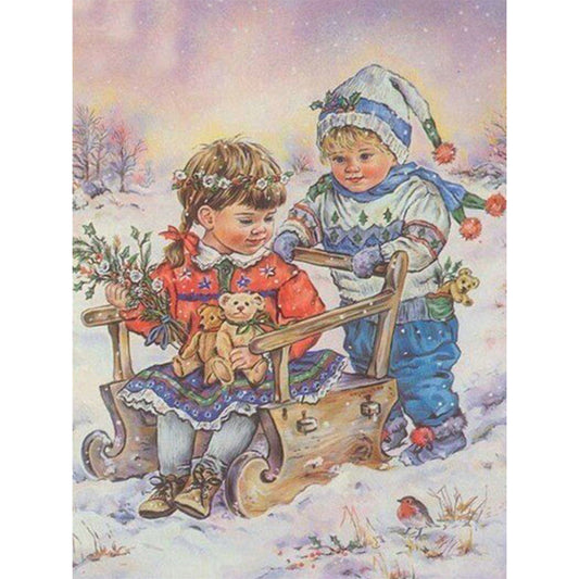 Kid Snow Skiing - Full Square Drill Diamond Painting 30*40CM