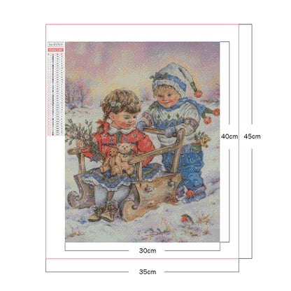 Kid Snow Skiing - Full Square Drill Diamond Painting 30*40CM