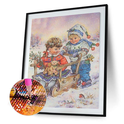 Kid Snow Skiing - Full Square Drill Diamond Painting 30*40CM