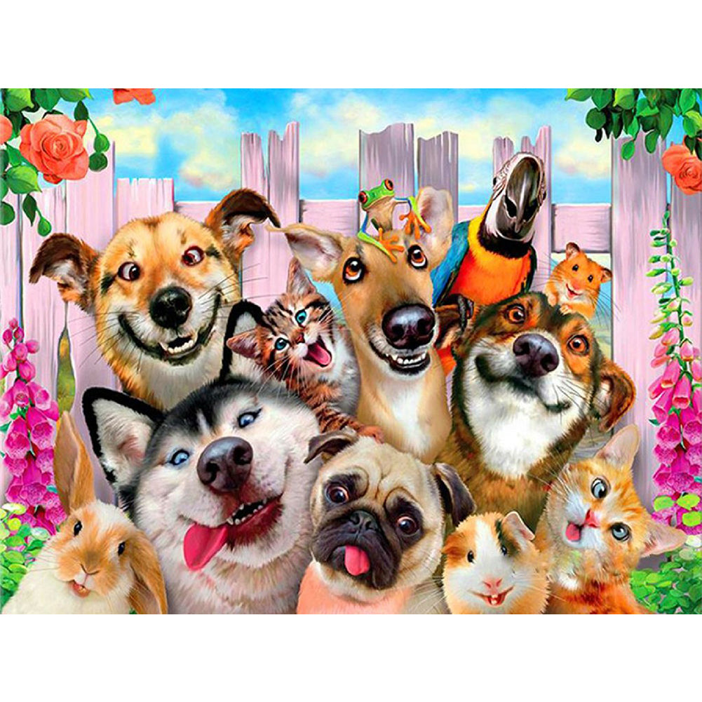 Funny Cats And Dogs - Full Square Drill Diamond Painting 40*30CM