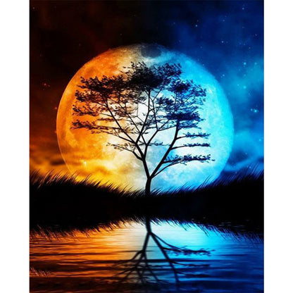 Moon Tree Silhouette - Full Round Drill Diamond Painting 40*50CM