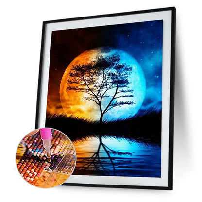 Moon Tree Silhouette - Full Round Drill Diamond Painting 40*50CM