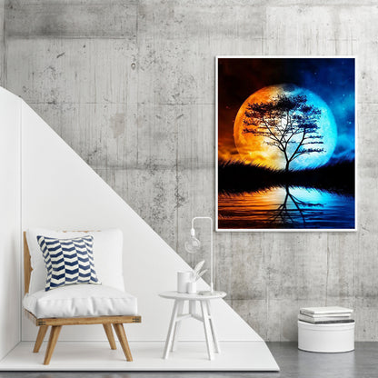 Moon Tree Silhouette - Full Round Drill Diamond Painting 40*50CM