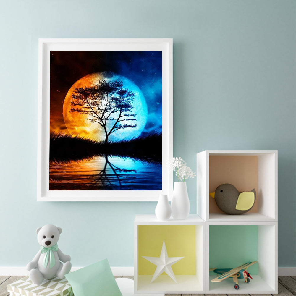 Moon Tree Silhouette - Full Round Drill Diamond Painting 40*50CM