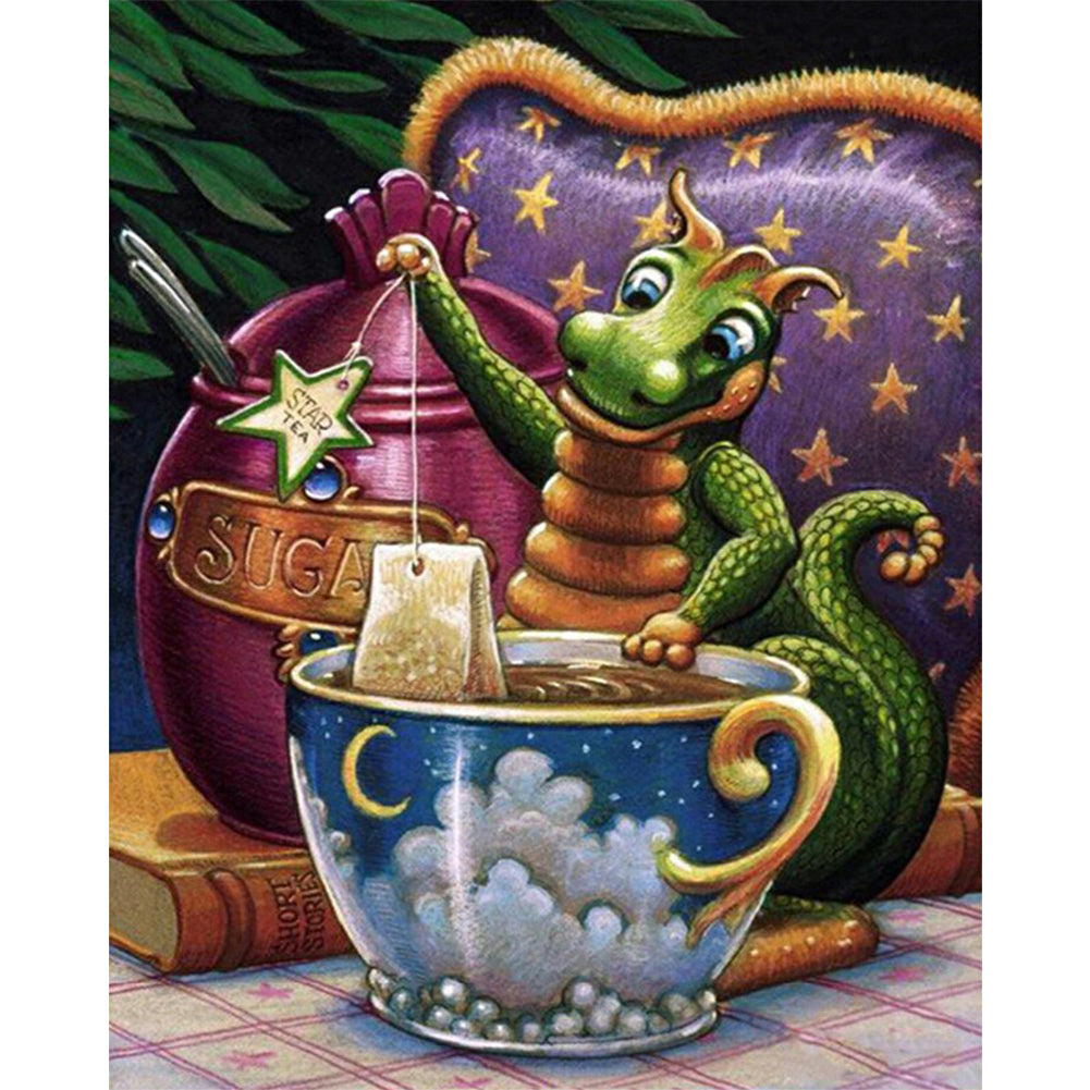 Green Dragon Making Tea - Full Round Drill Diamond Painting 40*50CM