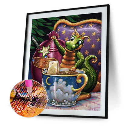 Green Dragon Making Tea - Full Round Drill Diamond Painting 40*50CM