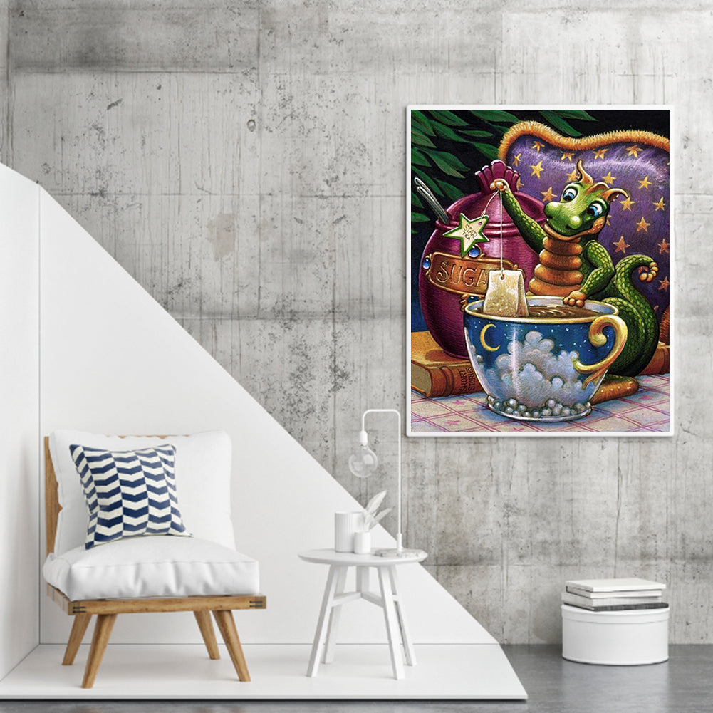 Green Dragon Making Tea - Full Round Drill Diamond Painting 40*50CM