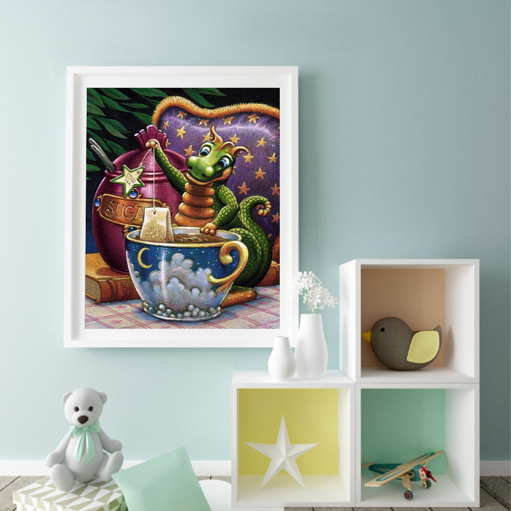 Green Dragon Making Tea - Full Round Drill Diamond Painting 40*50CM