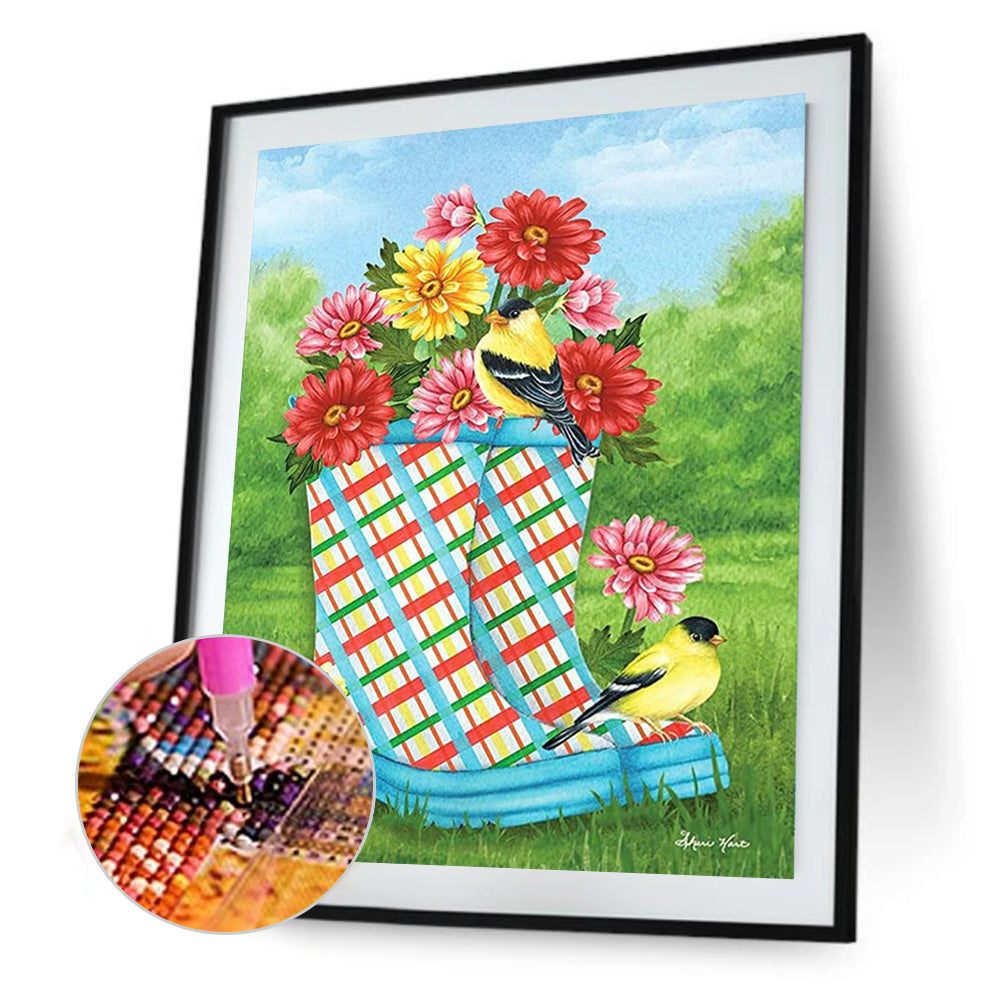 Flower Rain Boots - Full Round Drill Diamond Painting 30*40CM