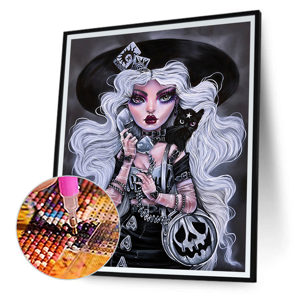 Fashion Girl With Heavy Makeup - Full Round Drill Diamond Painting 30*40CM