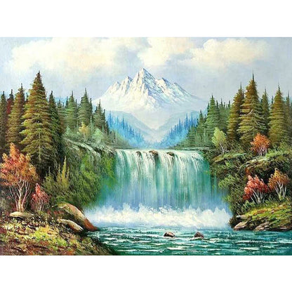 Waterfall Under Snow Mountain - Full Round Drill Diamond Painting 50*40CM