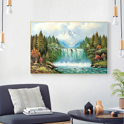 Waterfall Under Snow Mountain - Full Round Drill Diamond Painting 50*40CM