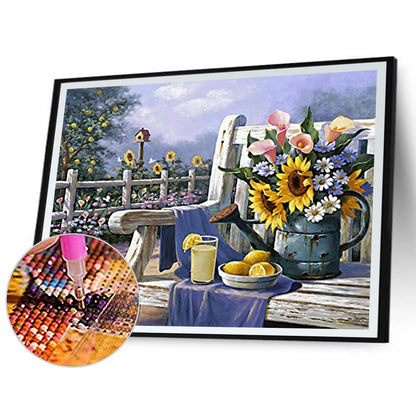 Bouquet On Park Bench - Full Round Drill Diamond Painting 50*40CM