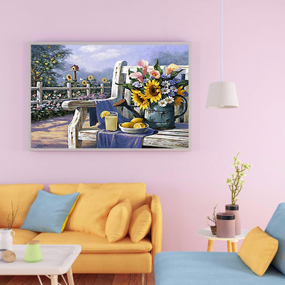 Bouquet On Park Bench - Full Round Drill Diamond Painting 50*40CM