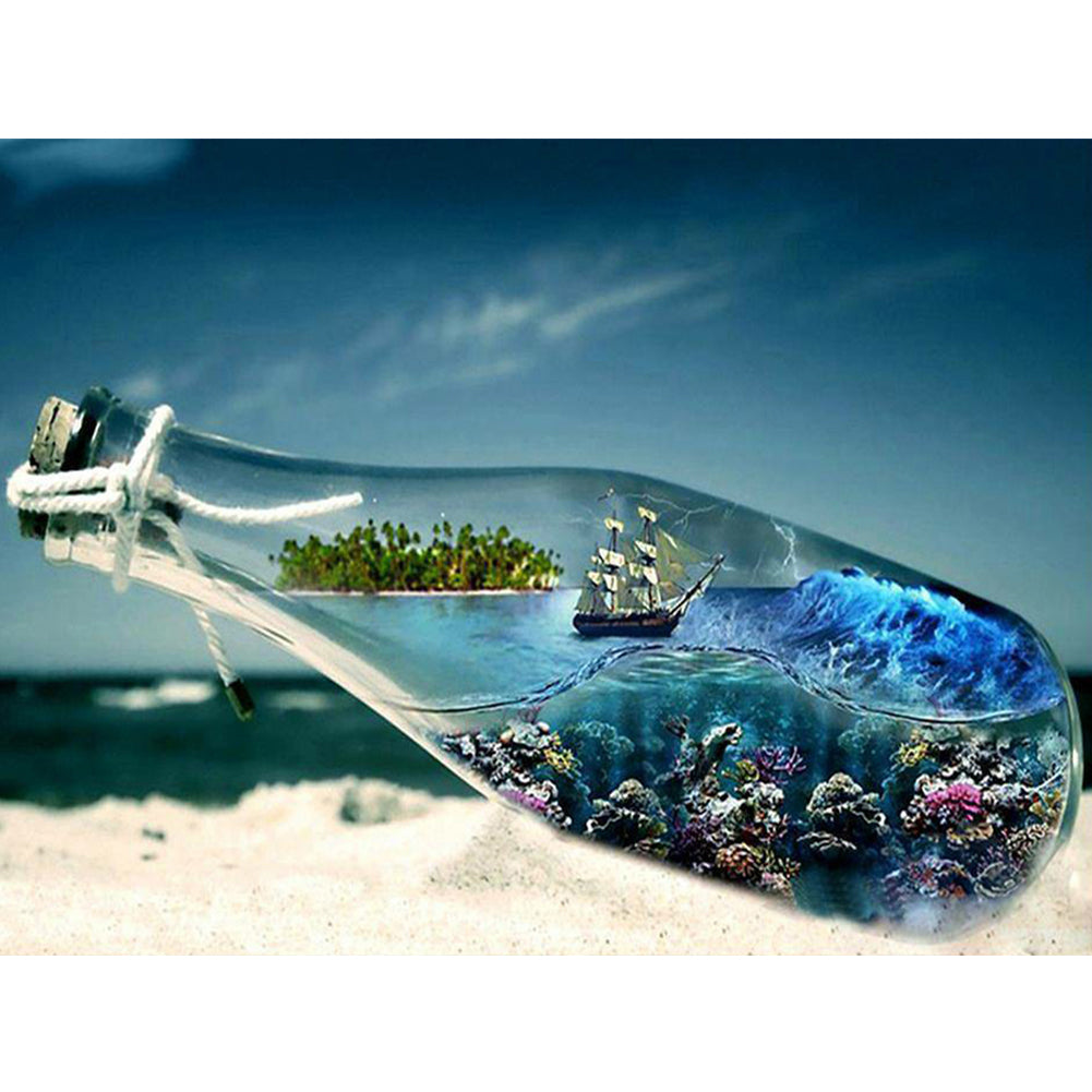 Beach Bottle - Full Round Drill Diamond Painting 50*40CM