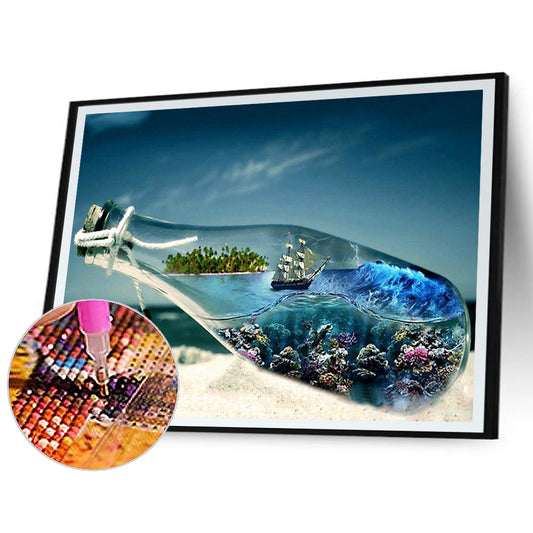 Beach Bottle - Full Round Drill Diamond Painting 50*40CM