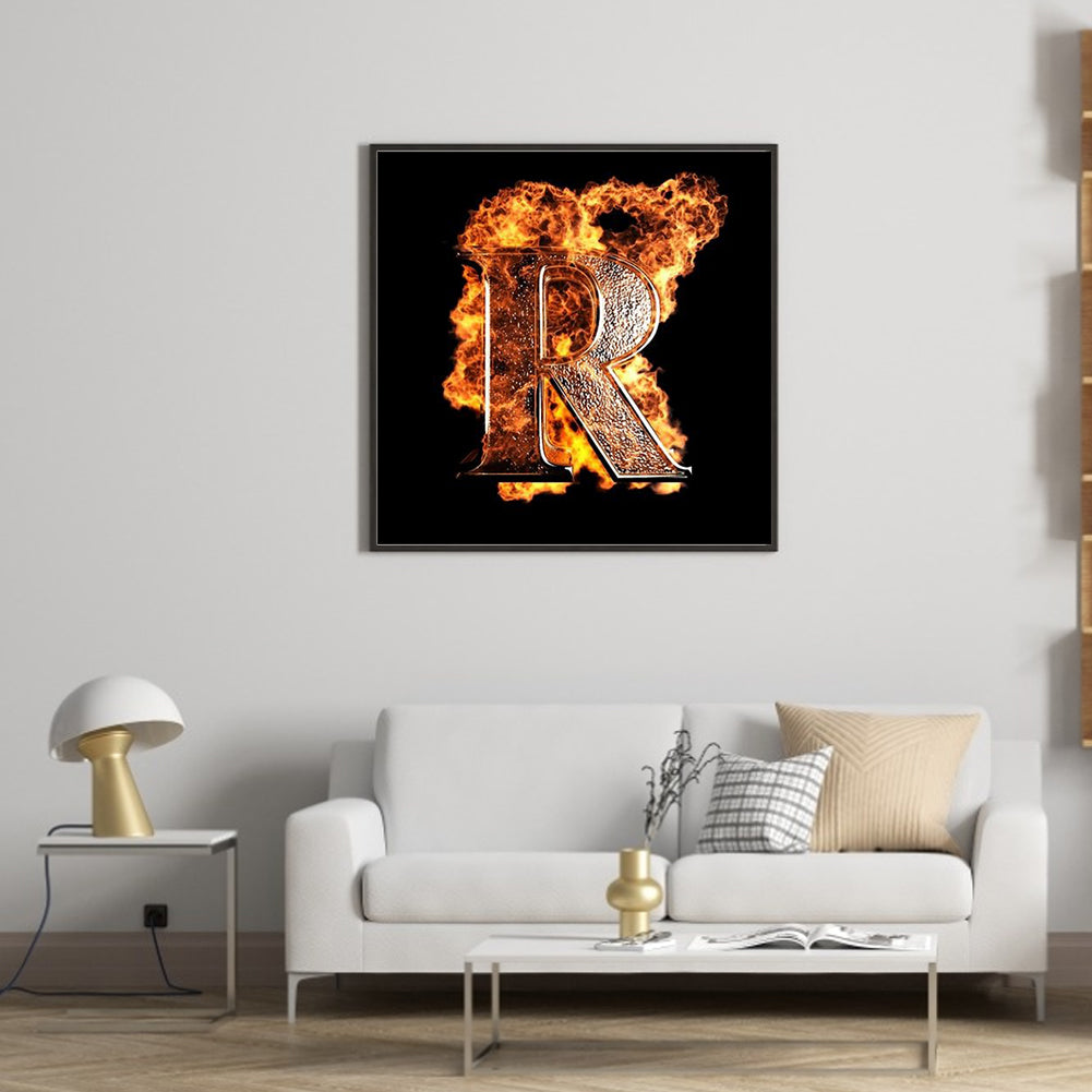 Basketball Fire Letter R - Full Square Drill Diamond Painting 30*30CM