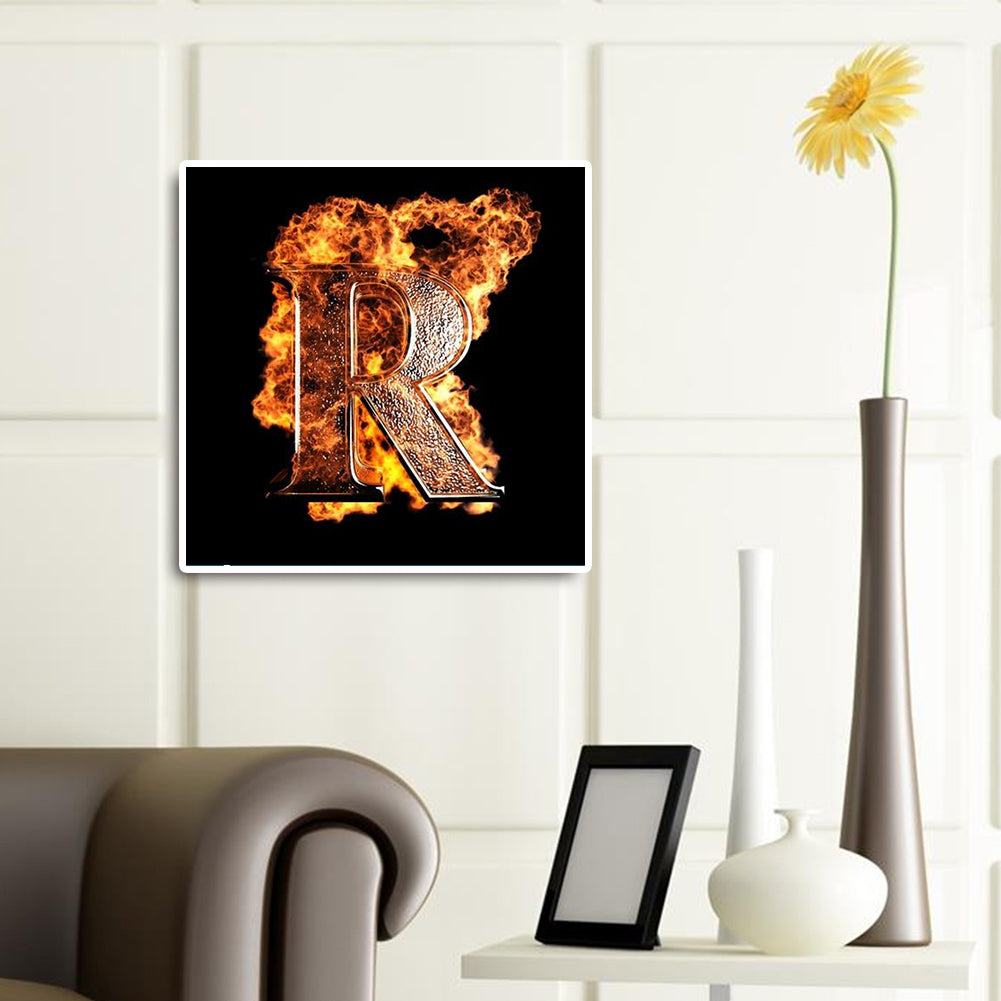 Basketball Fire Letter R - Full Square Drill Diamond Painting 30*30CM